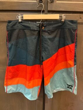 Billabong Men's Colorblock Swim Trunks in Navy, Red, Orange